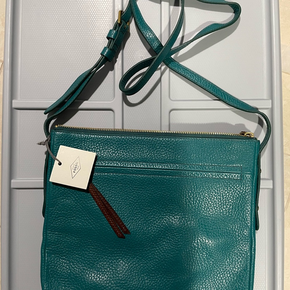Fossil Green Leather Crossbody Bag with Adjustable Strap